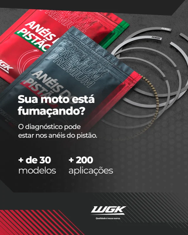 Com mais de 30 modelos para mais de 200 aplicações, a WGK oferece soluções desenvolvidas para atender uma ampla variedade de motocicletas com qualidade e precisão.

O sinal de fumaça no escapamento é o motor avisando que a hora da manutenção chegou. Quando os anéis do pistão se desgastam, a moto perde compressão, consome mais óleo e perde aquele fôlego nas subidas e retomadas. A solução está na troca preventiva.

Desenvolvidos com engenharia nacional de alta precisão e ligas metálicas de elevada resistência térmica, os Kits de Anéis WGK restauram a vedação do cilindro, contribuem para a redução do consumo de óleo e ajudam a recuperar o desempenho do motor.

Quem conhece de motor escolhe qualidade, durabilidade e confiança. Conte com a WGK para manter sua moto sempre em alto desempenho.

🔗 Conheça as aplicações da nossa linha de pistões e anéis no link na bio.

#WGKIndustria #AneisDePistao #TrocaPreventiva #MecanicaDeMotos #NossoJeitoWGK